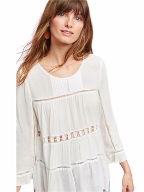 Maeve White Lace-Trim Peasant Tunic blouse size XS NWT